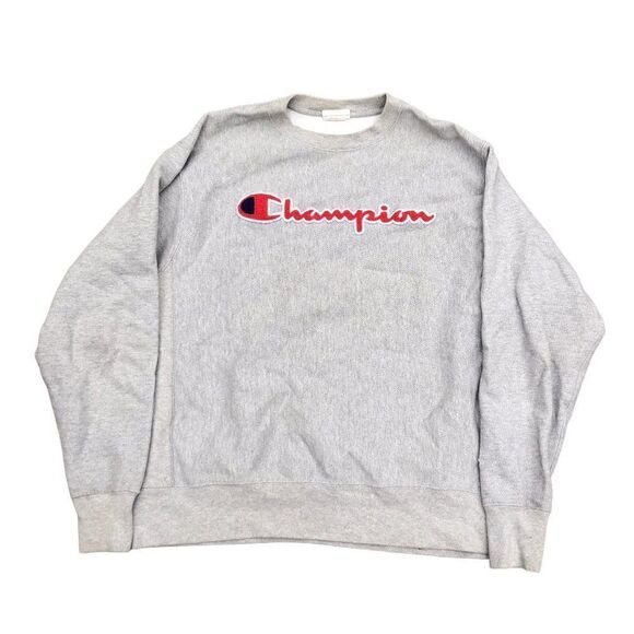 Champion Reverse Weave Crewneck Large Gray Big Logo - Picture 1 of 9